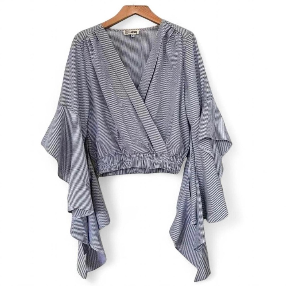 Size: M l Love Seersucker Cropped Top + Tiered Bell Sleeves + 2" Elastic Hem